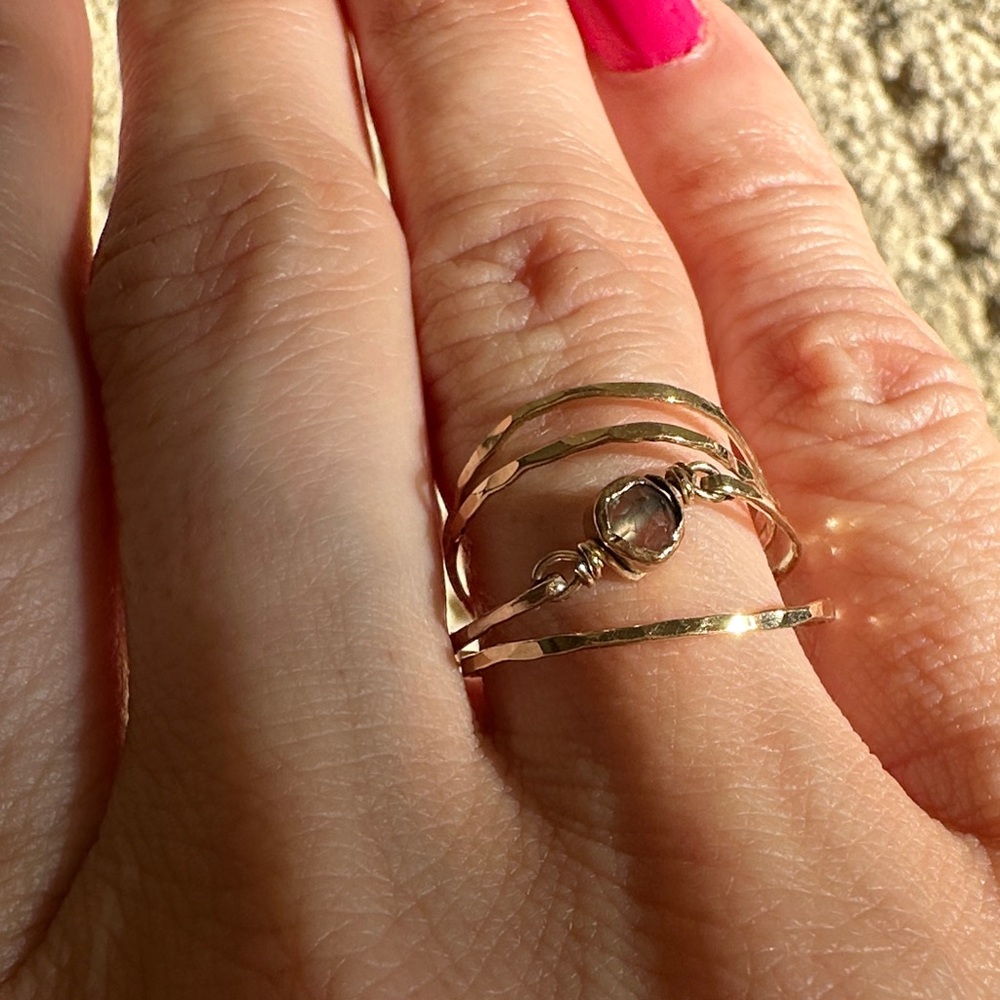 Gold Wire Multi-Band Ring Rare Vintage Handmade Moonstone Artisan Boho Wrap Ring